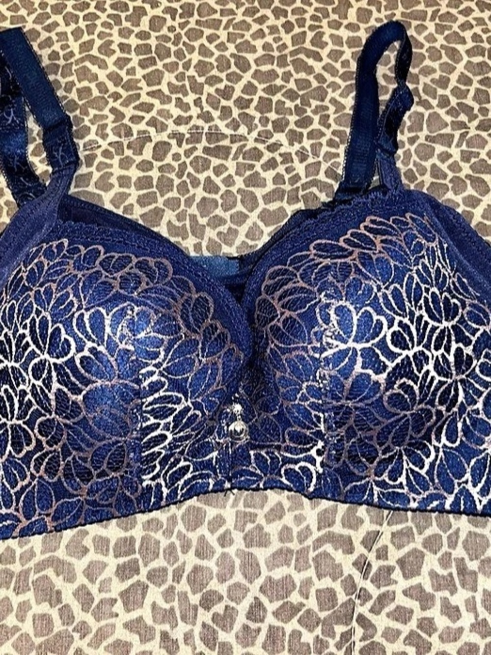 Floral Lace Padded Bra in Blue and Gold Brand New